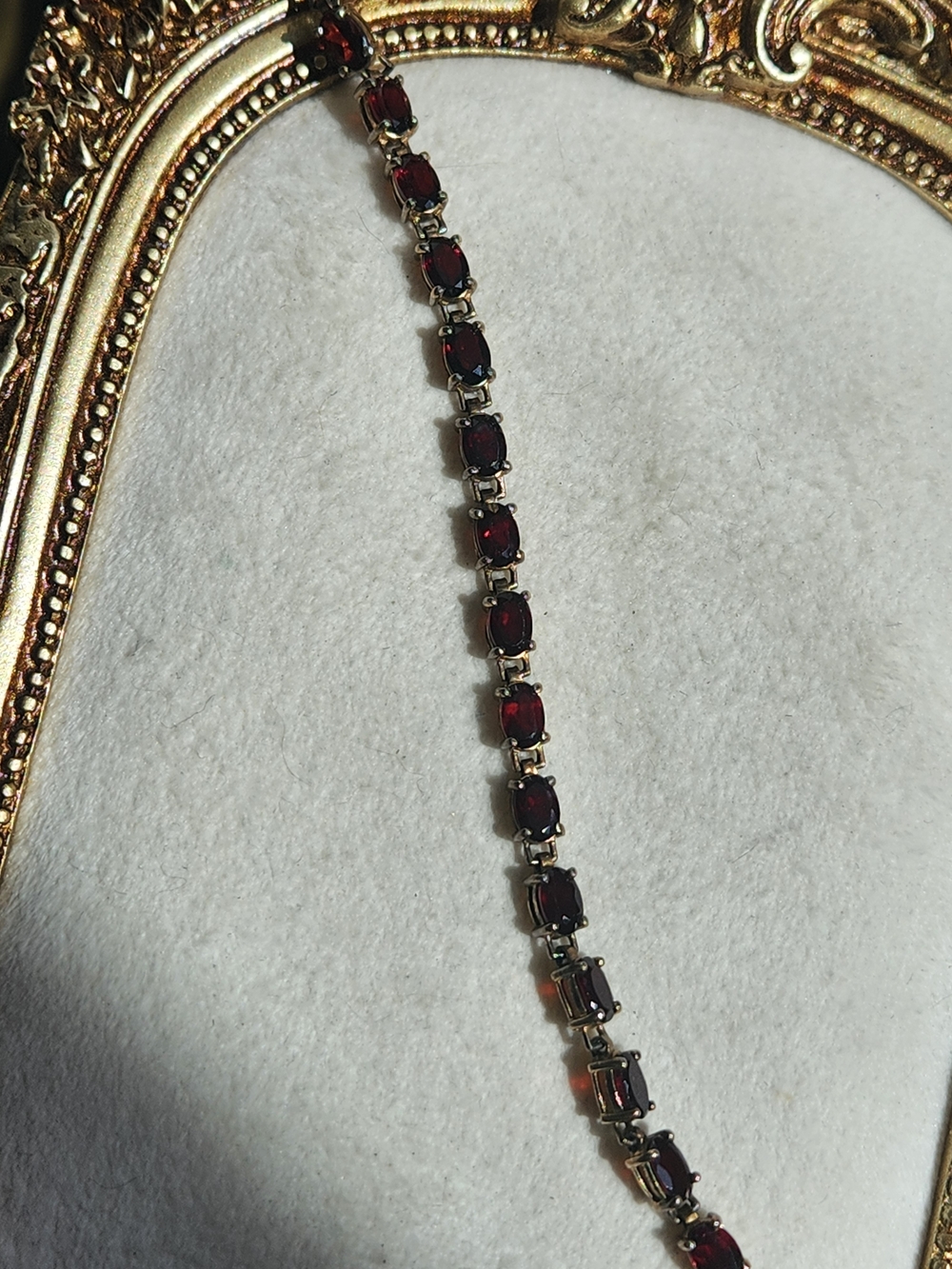 VTG 925 Sterling Silver Gold Vermeil Garnet Gemstone Tennis Bracelet 7" January - Picture 4 of 9